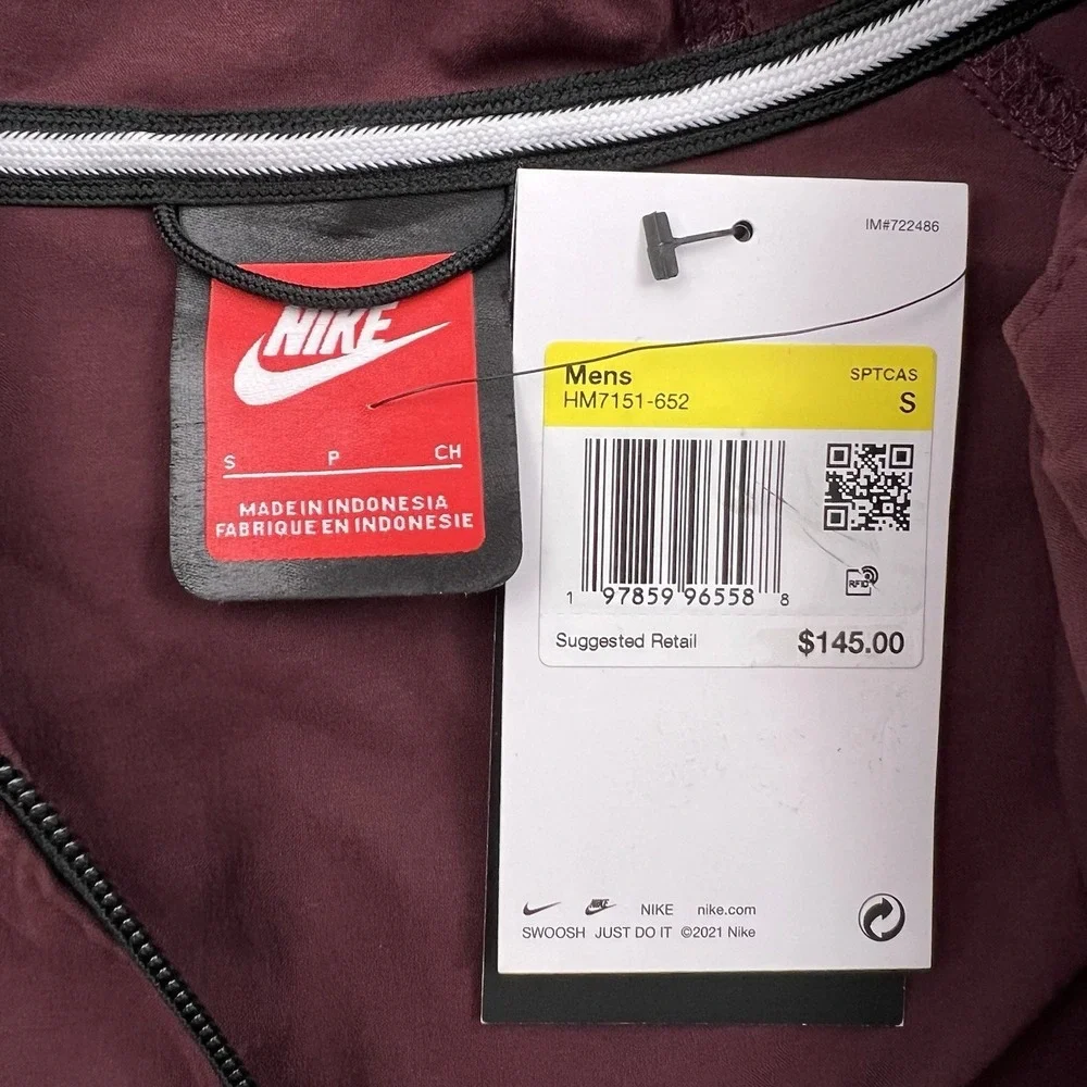Nike Tech Woven Windbreaker Hooded Jacket Burgundy HM7151 Men's Small‎ NWT $145